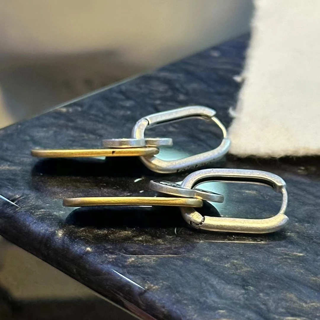 铜合金耳饰 撞色方牌字母耳饰-66723