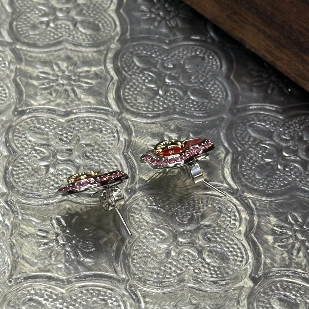 铜合金耳饰 红配粉土星时尚耳饰-66358