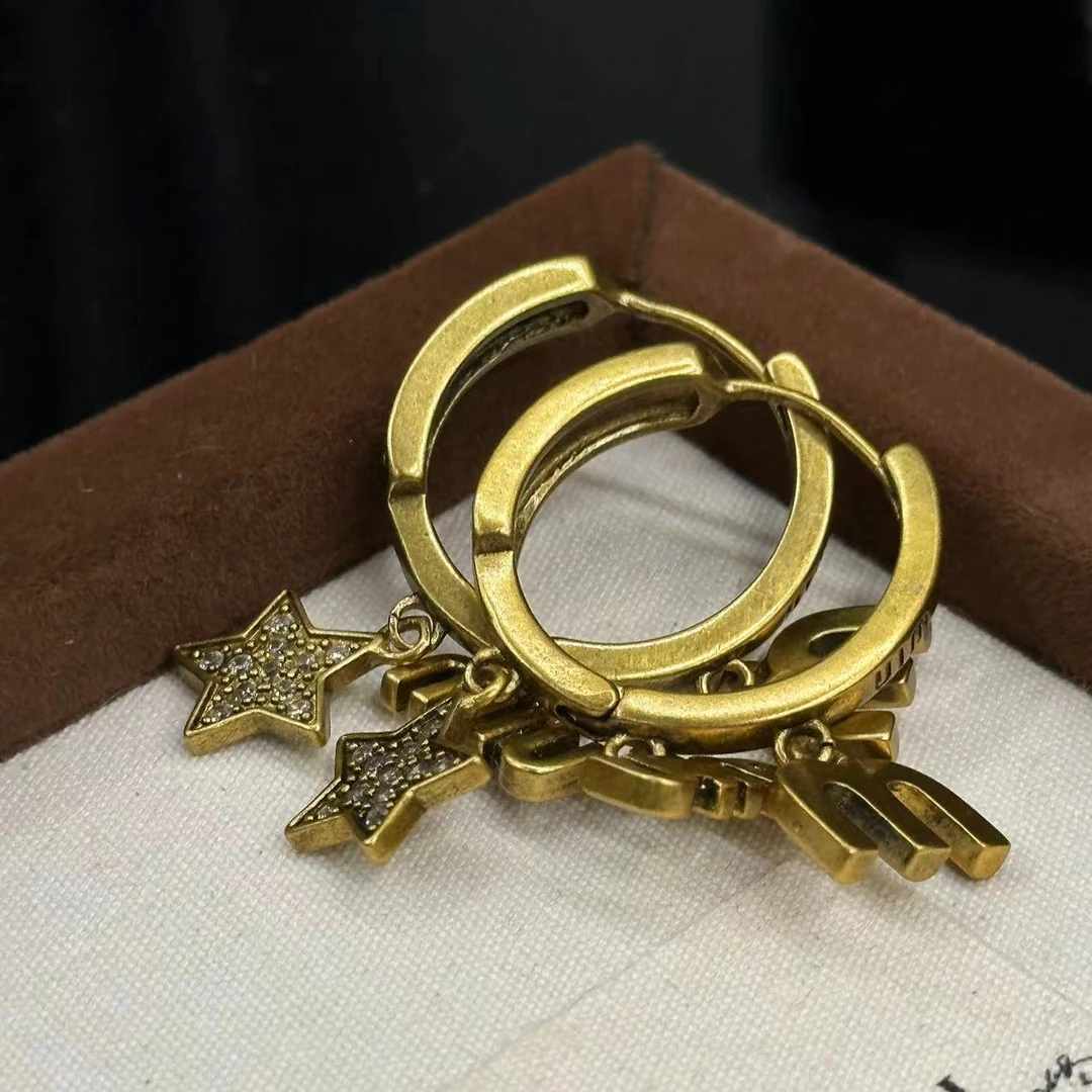 铜合金耳饰  五角星M字母流苏耳饰-66834