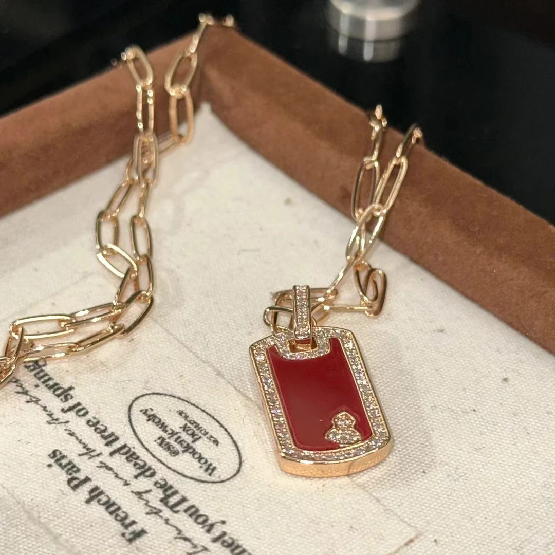 铜合金项链 葫芦红色方牌项链-66977