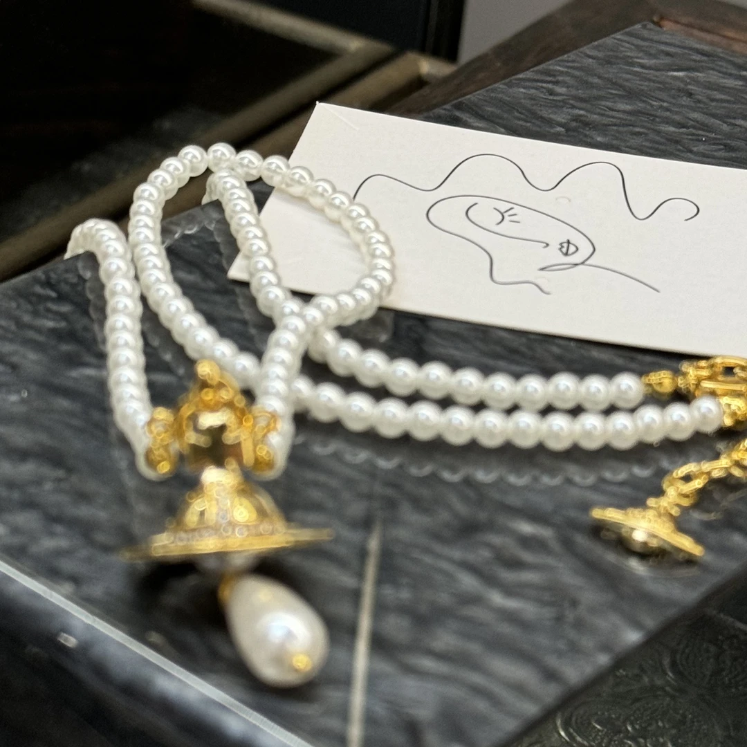 铜合金项链 白色珠珠土星项链-66585