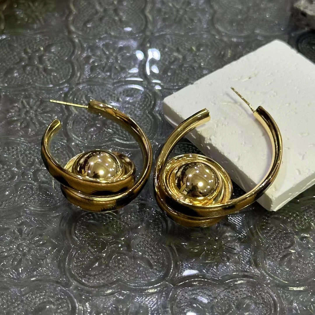 铜合金耳饰 夸张缠绕圆球耳饰-3452