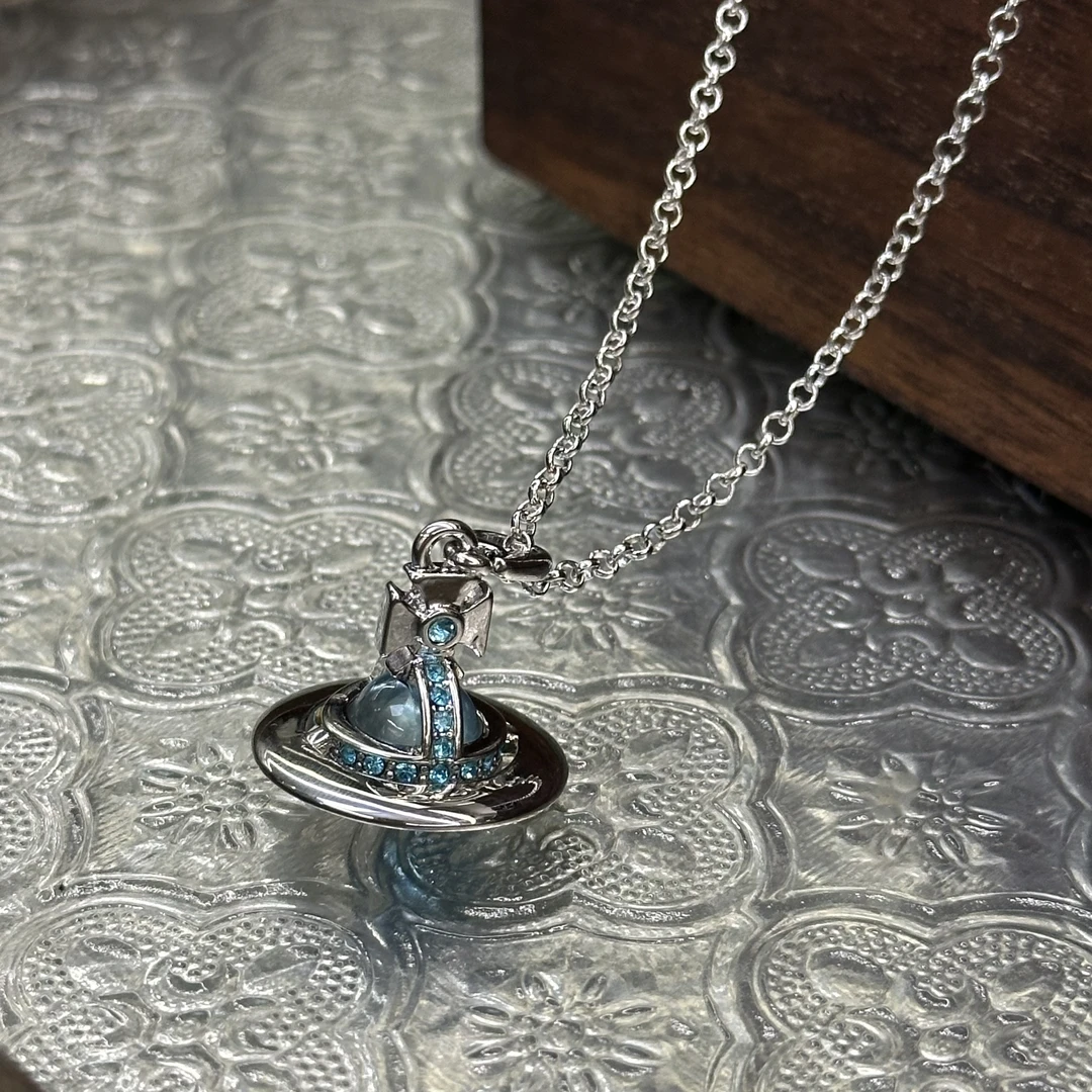 铜合金项链 蓝色星球土星项链-66434