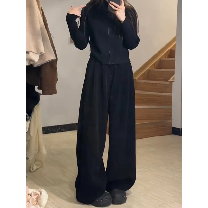 AXEF 秋冬加绒山本裤女阔腿休闲裤高腰宽松垂感拖地长裤慵懒百搭