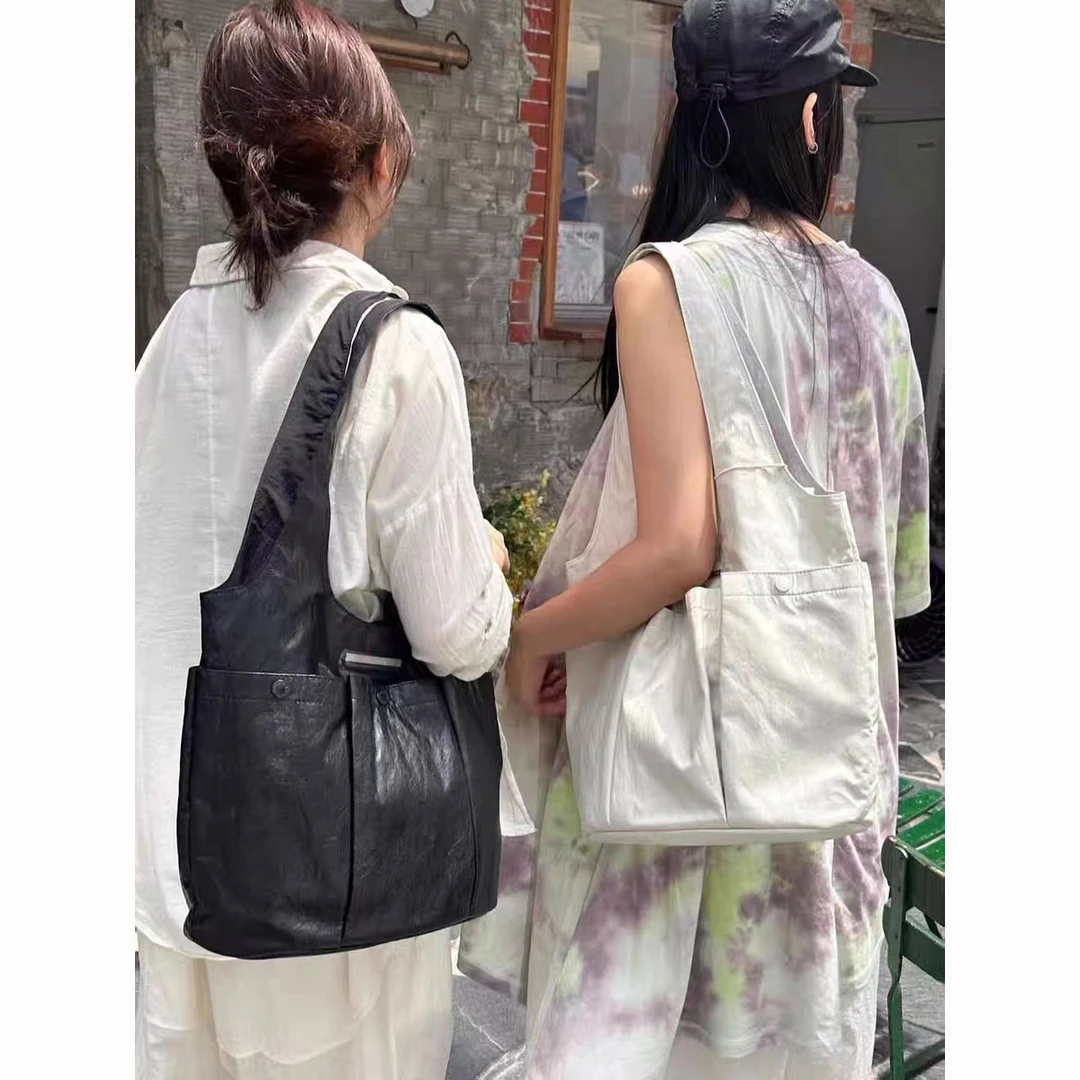 一枝南南同款韩系褶皱多口袋托特包女2025新款单肩matinkim腋下包