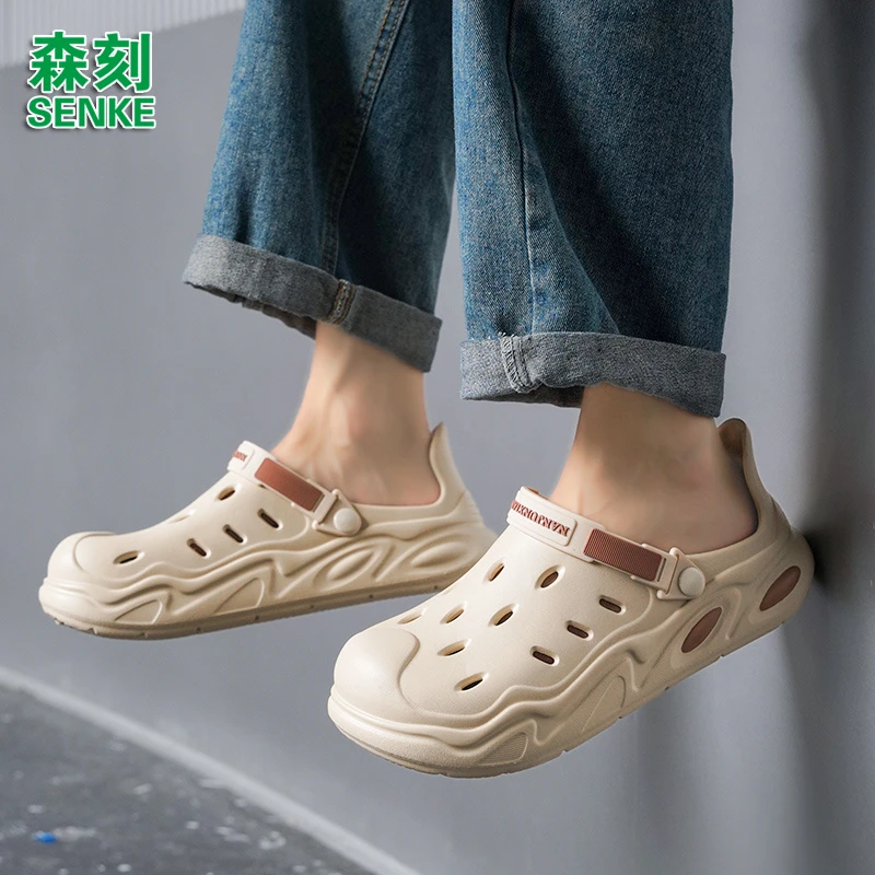 森刻潮拖夏季新款潮流百搭男士洞洞鞋沙滩鞋室内外穿软底软面拖鞋
