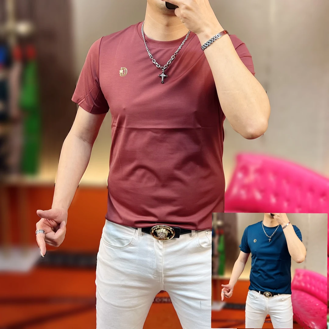 2024夏季新款时尚休闲轻奢净版高品质百搭男士圆领透气潮流短袖T