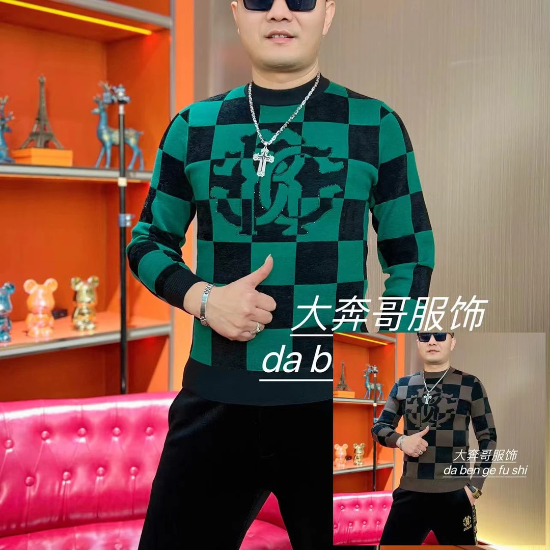 【新巴男装】865男士新款针织衫时尚修身款加厚烫钻百搭高弹帅毛衣