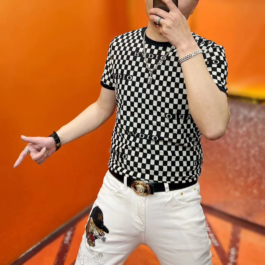 新巴男装-3855春夏新款男士潮流印花修身时尚休闲百搭圆领帅短袖