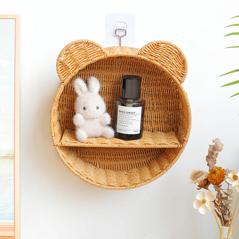 家好点客厅浴室玄关壁挂装饰挂墙置物篮猫耳桌面水果收纳篮仿藤编