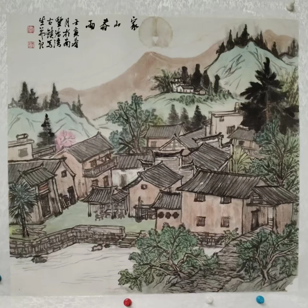 家山春雨斗方现代装饰画