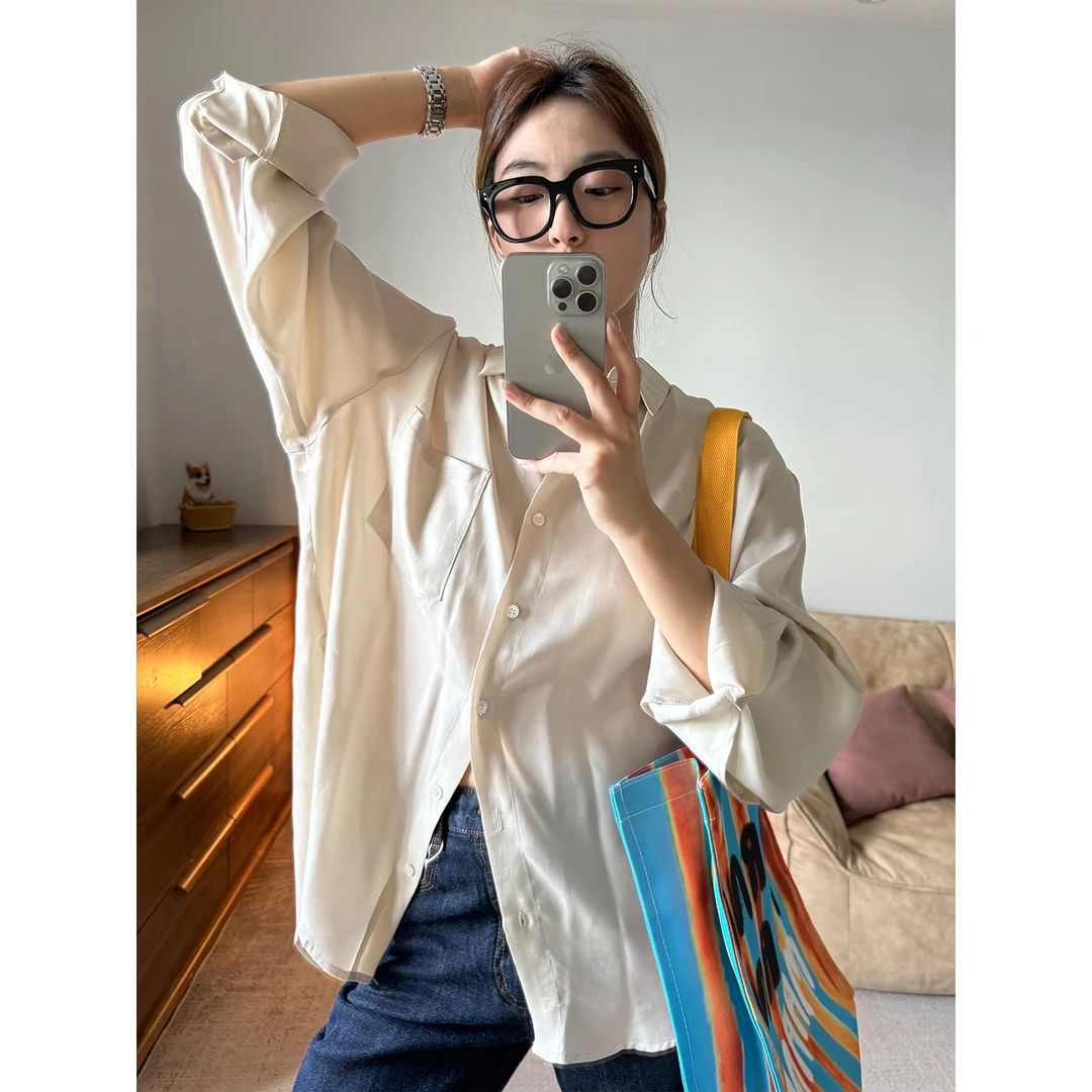 ZhaoSanJin【8.29】2024年秋季新款铜氨丝气质垂感口袋衬衫 FPC4115