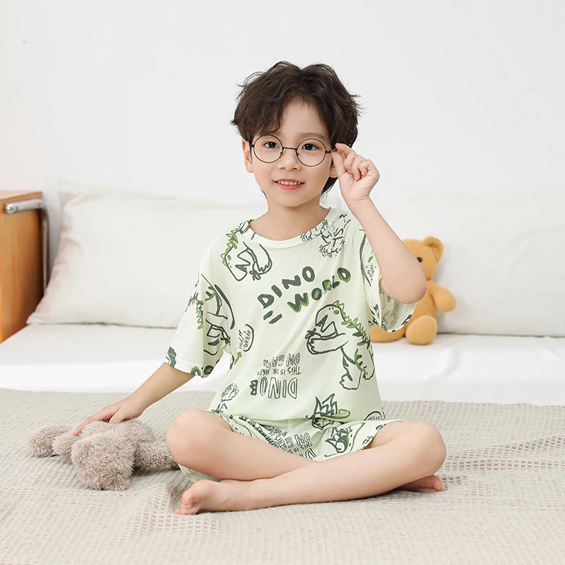 儿童睡衣男童女孩夏季薄款短袖男孩家居服中小童夏款空调服套装