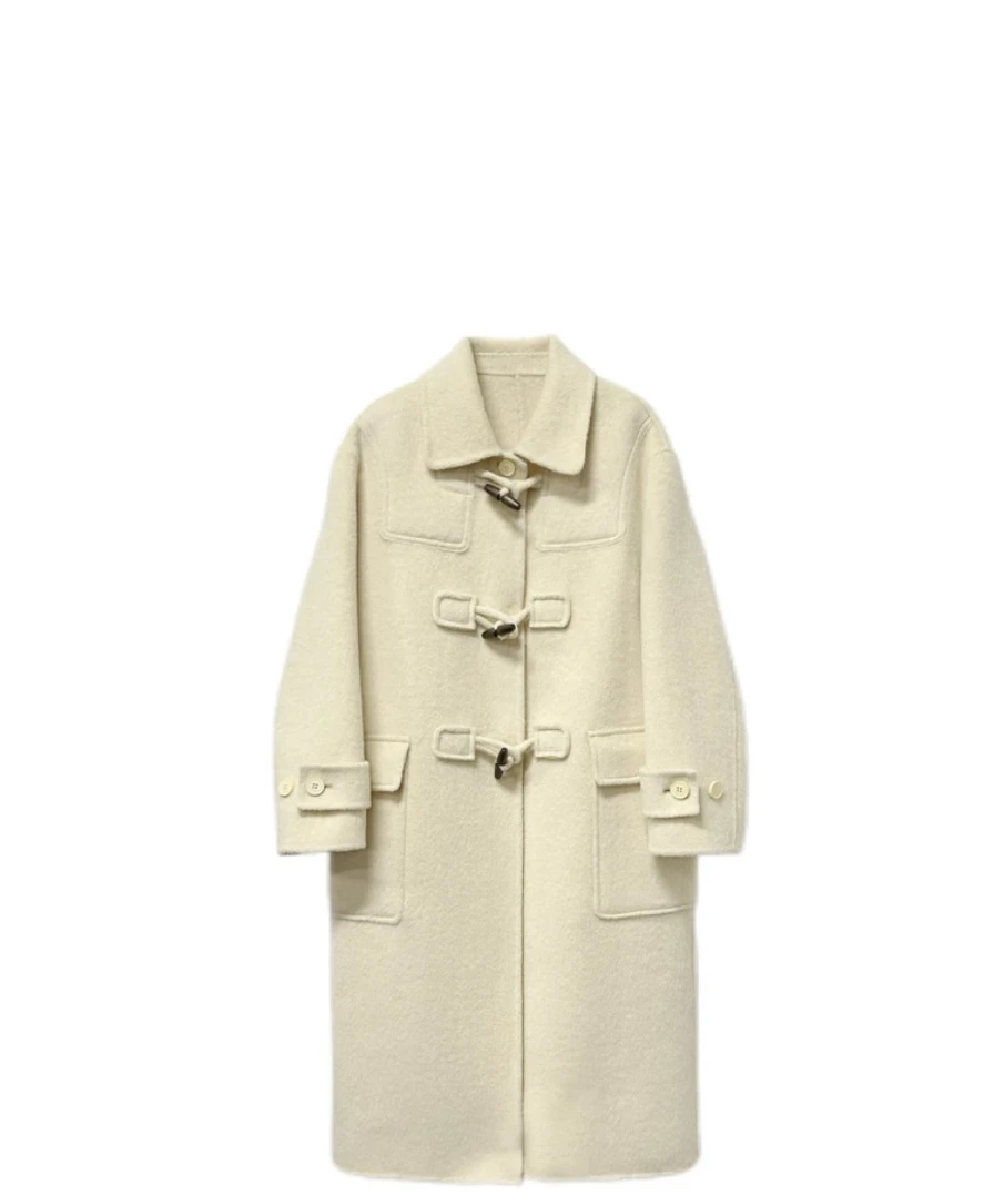 【新与川】高品质-28859牛角扣长款双面羊毛大衣