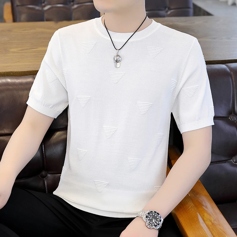 2023新款冰麻短袖T恤男纯色净版半袖上衣