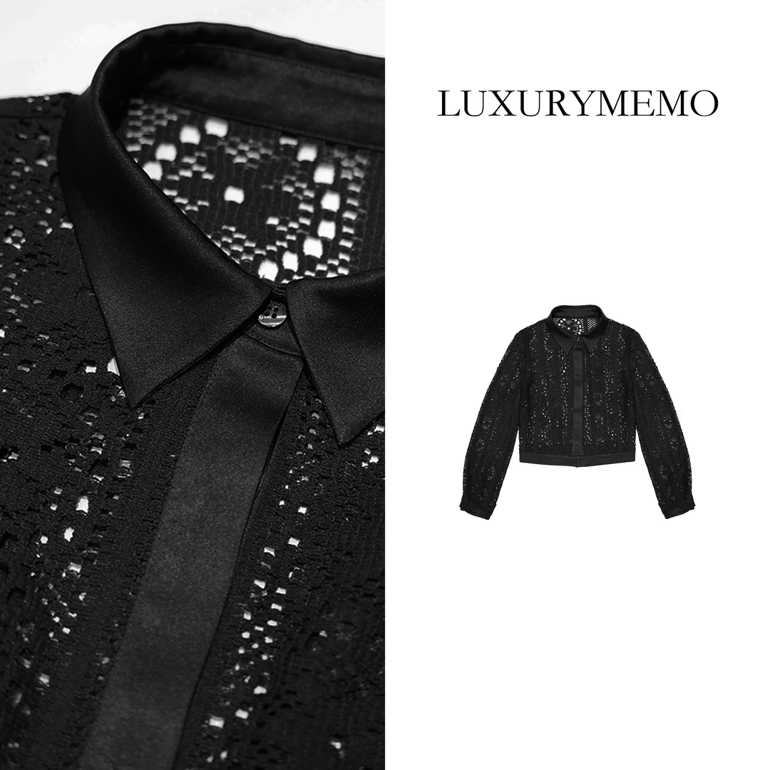 LUXURYMEMO【刘熊熊】暗夜女王3.0 蕾丝短款夹克式长袖衬衫