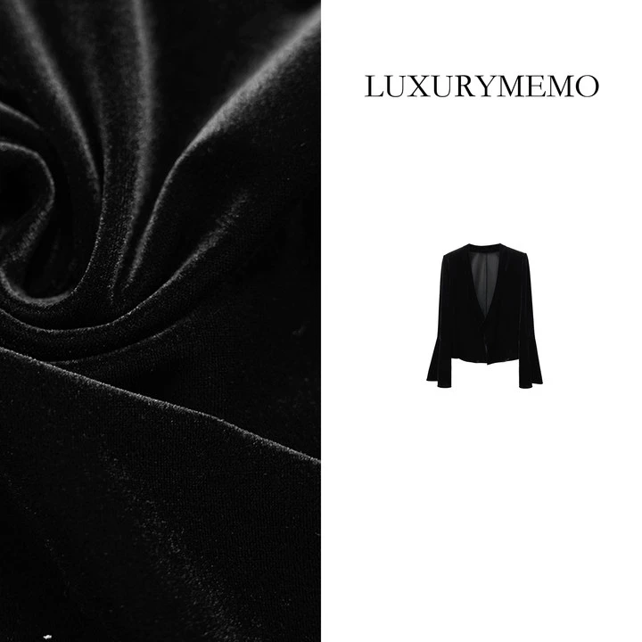 LUXURYMEMO【罗衣】法式丝绒黑色外套2024早秋外套
