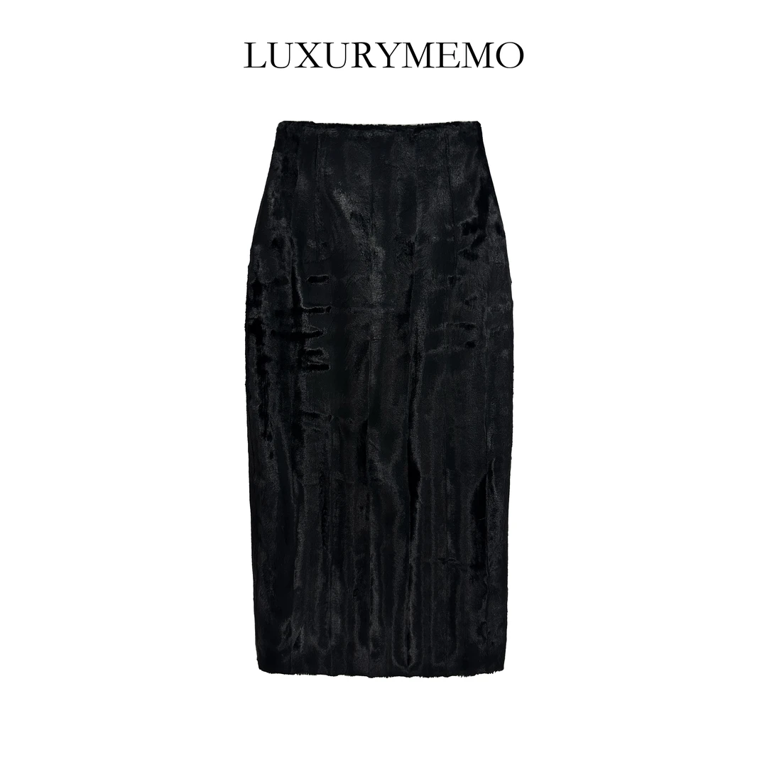 【刘熊熊】秋冬气质时尚百搭小众复古贵妇同款重工醋酸时尚半身裙