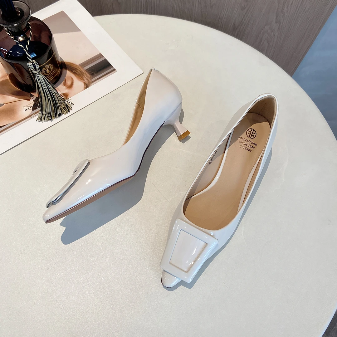 单鞋女春秋季新款百搭气质浅口女士高跟鞋0203尖头时尚套脚工作鞋