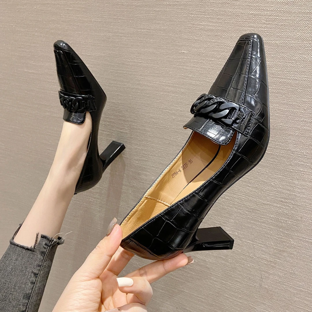 2786单鞋方根方头高跟鞋浅口百搭时尚中跟秋季女鞋通勤必备款