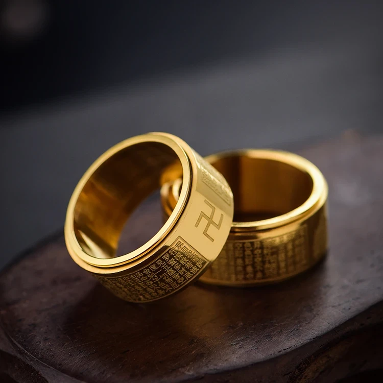 钛钢戒指 十二生肖八大守护转动指环 复古时尚男女经典个性