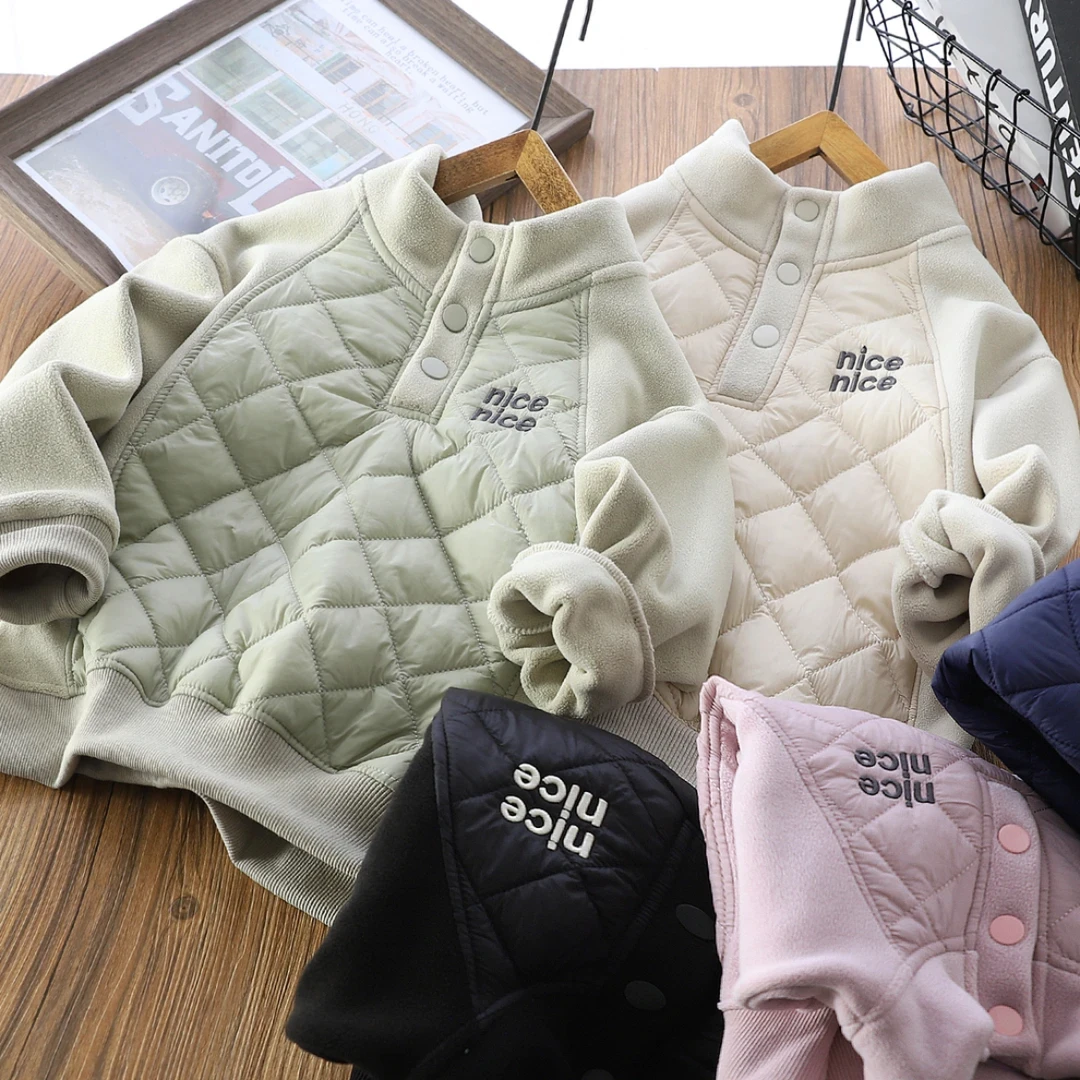 萌娃冬装 卫衣秋冬装2024新款儿童夹棉保暖防风运动上衣扣子款