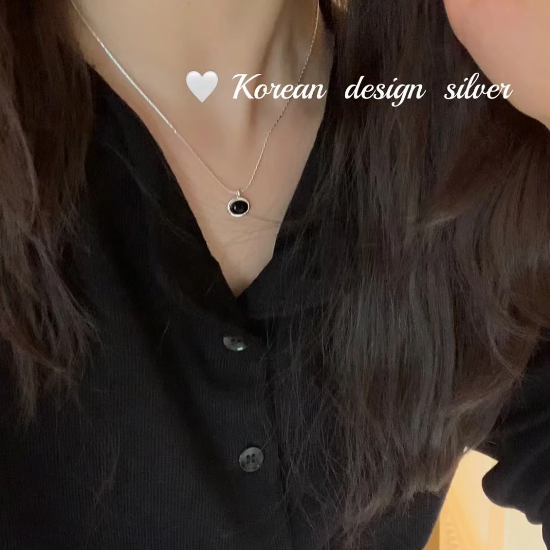 链子925银 S925银基础款 极简设计风格 黑玛石蛇骨极细百搭项链