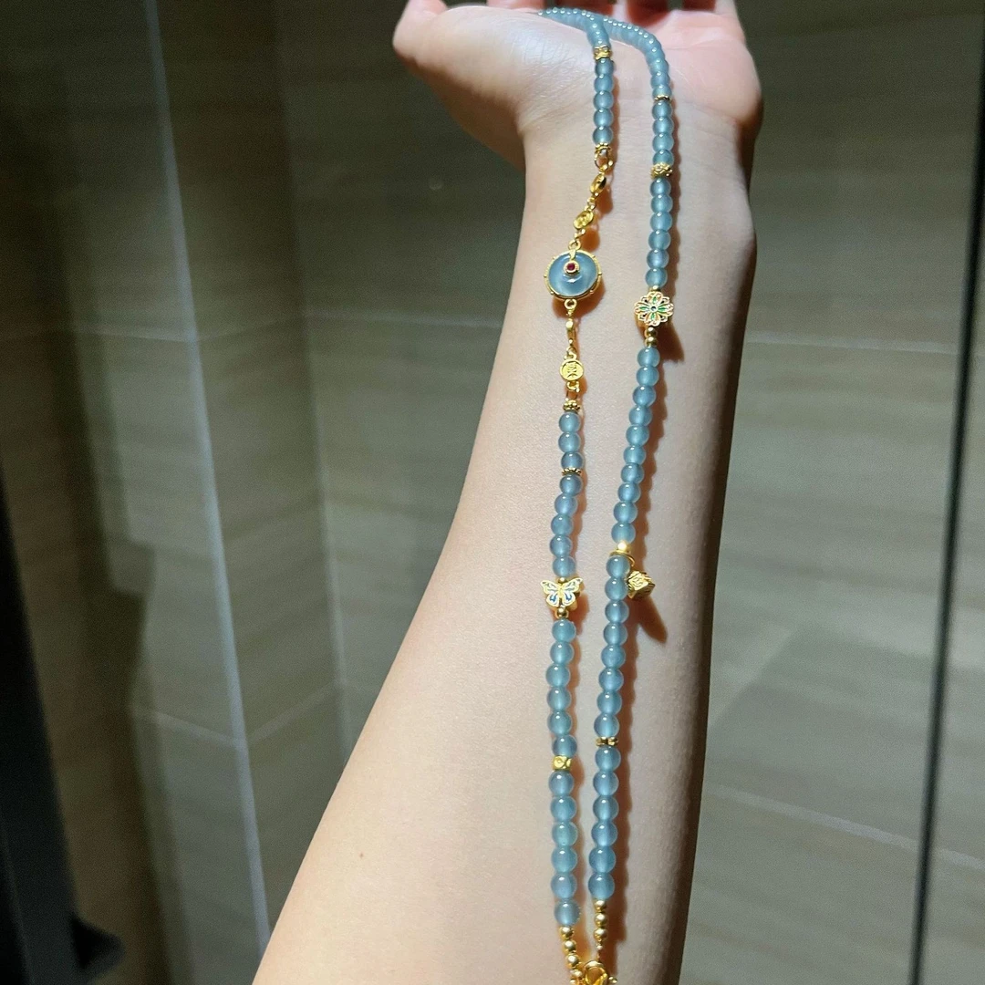 【古古珠宝】“眠棠”原创新中式翡翠毛衣链-ZL277