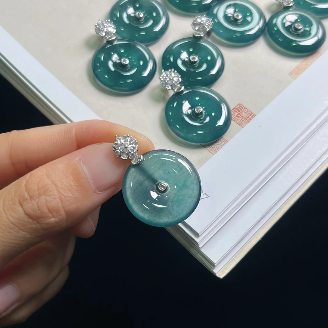 【古古珠宝】深钢S925银翡翠平安扣吊坠-多样性发其一-YX352