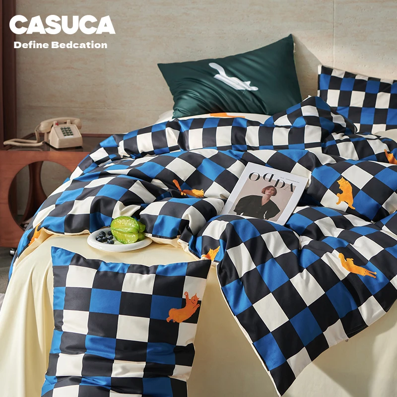 CASUCA金山银山四件套棉春夏季2024新款床上用品猫咪格纹