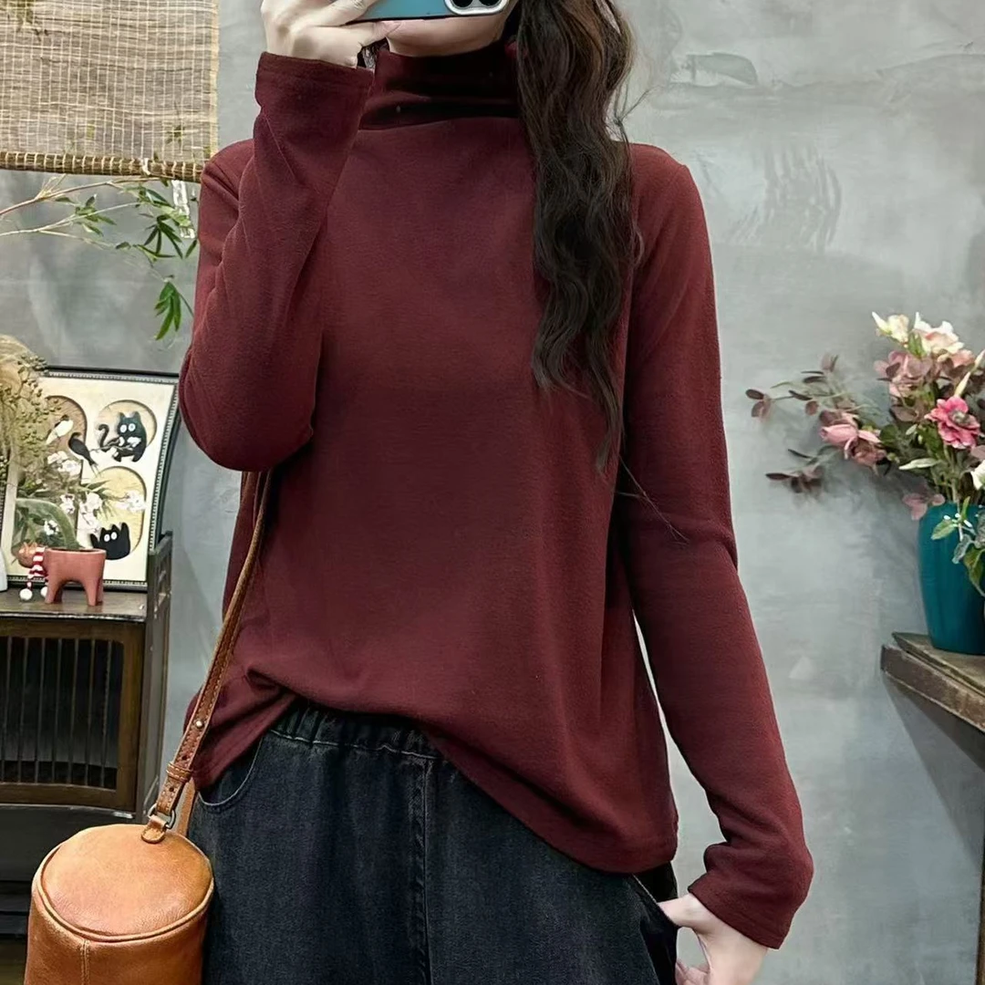 女士高领双面德绒打底衫秋冬时尚洋气百搭保暖套头长袖内搭上衣