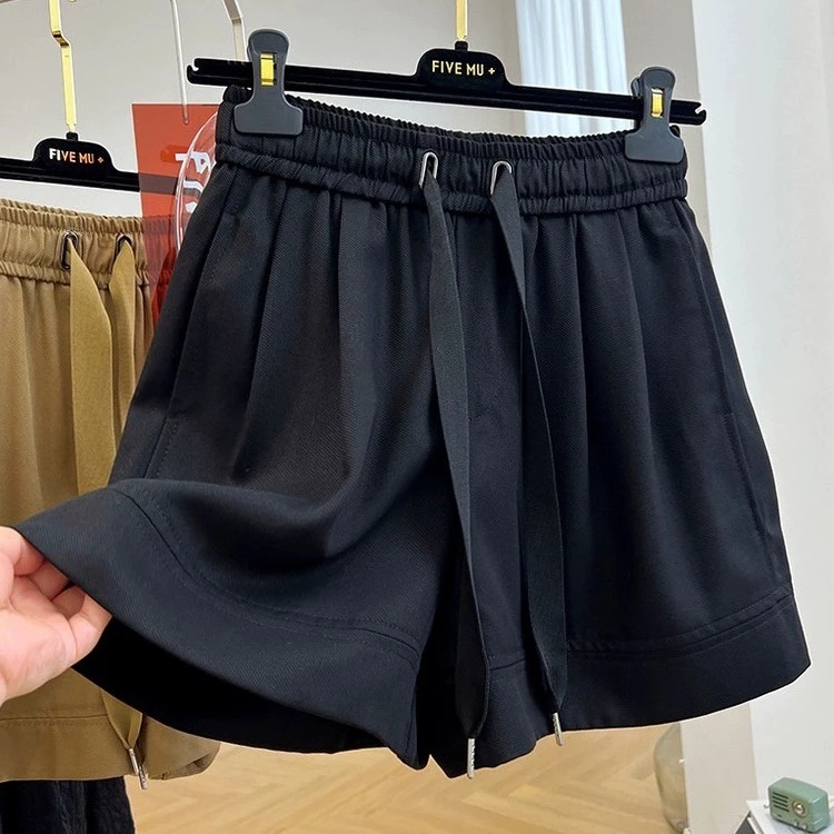 836欧洲站夏季新款韩版高腰抽绳A字裤西装阔腿短裤女百搭休闲热裤