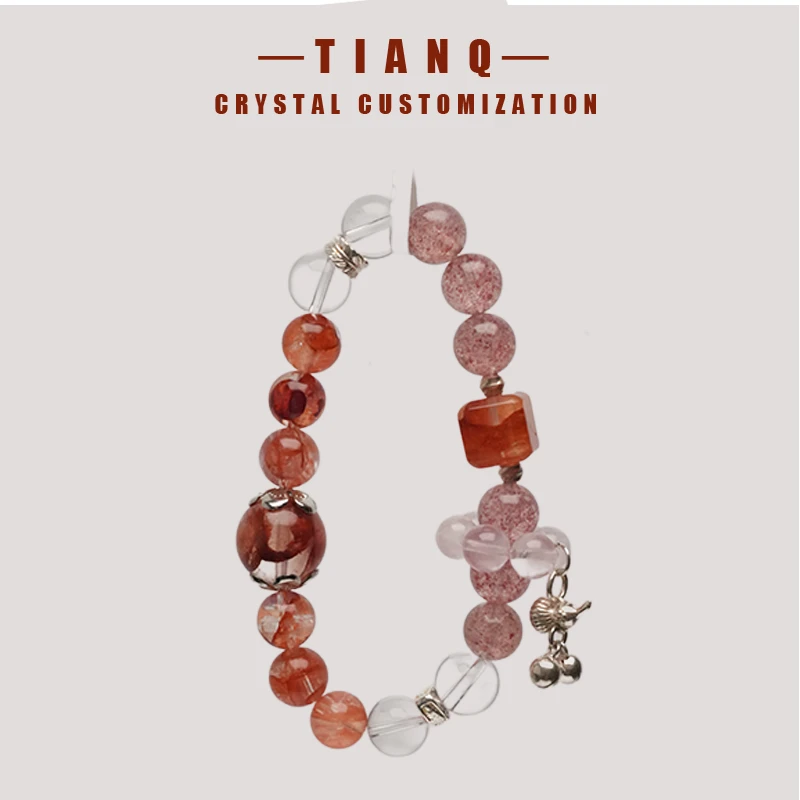 高品质天然水晶手串原创设计款红胶花+草莓晶+红发晶+白水晶