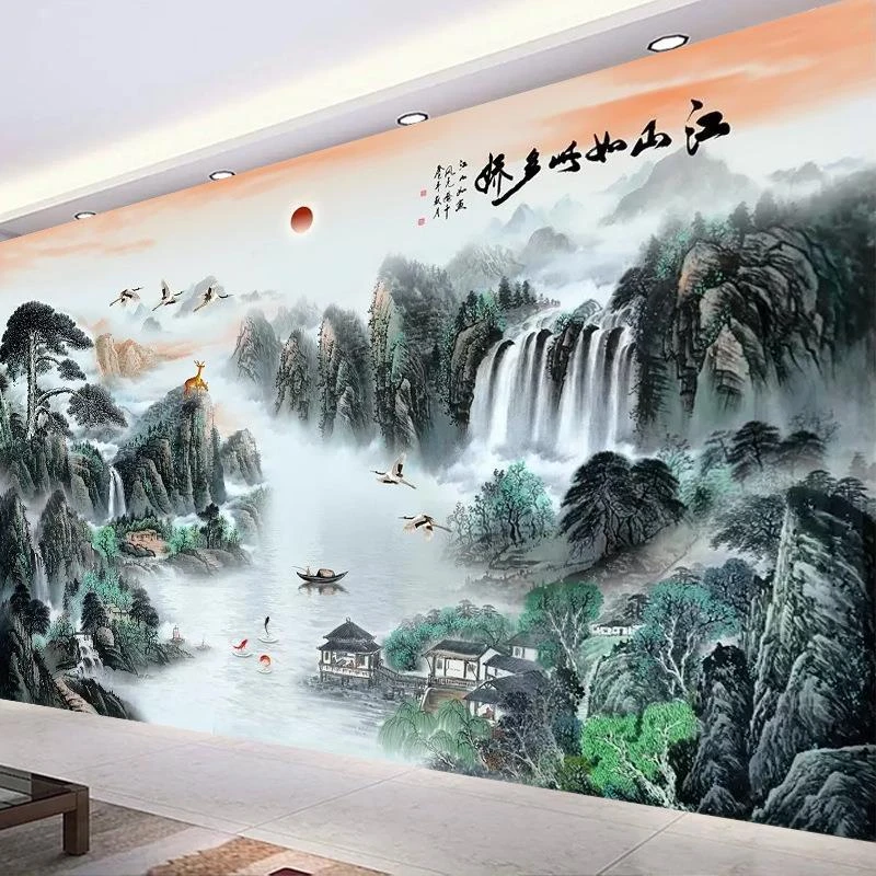 刺绣十字绣山水画客厅满绣江山如画中式现代江山多娇大气自己线绣