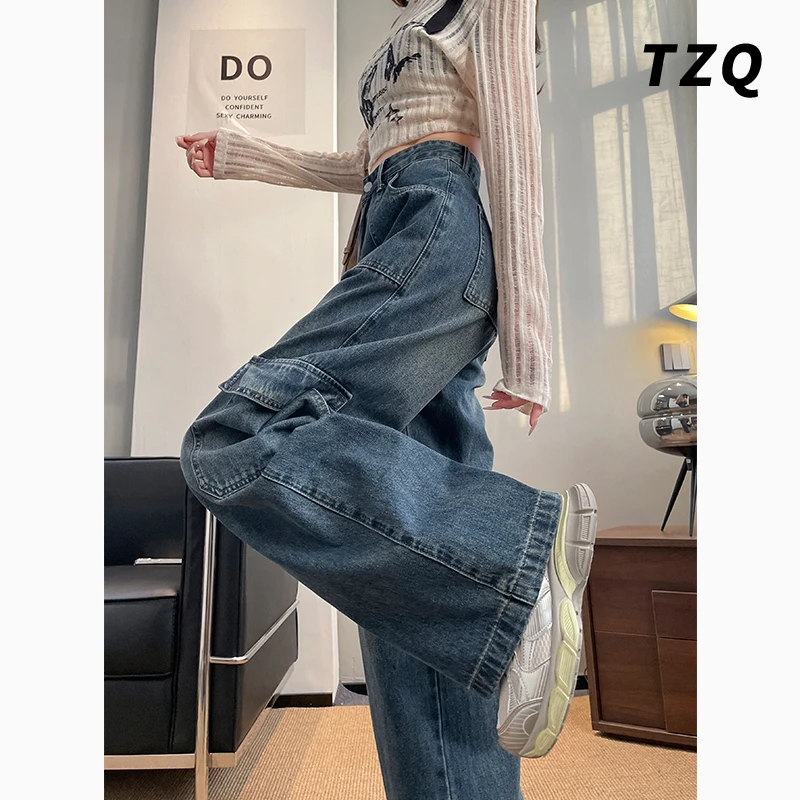 2025夏季新款美式高街直筒牛仔裤宽松百搭百搭阔腿裤TZQ120656