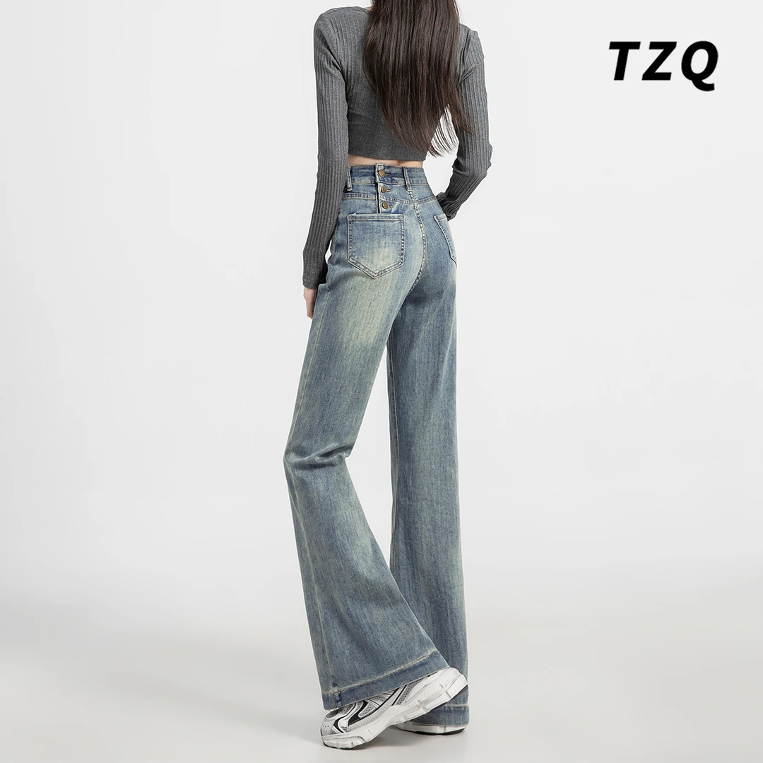 秋季高腰大喇叭牛仔裤女款爆款2025新款宽松百搭显瘦修身微喇裤子