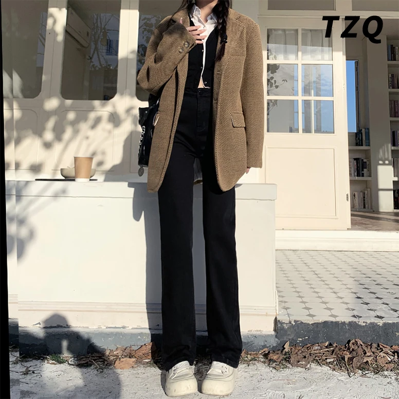 百搭窄版阔腿牛仔裤女爆款2025年秋季小个子高腰直筒裤TZQ102452