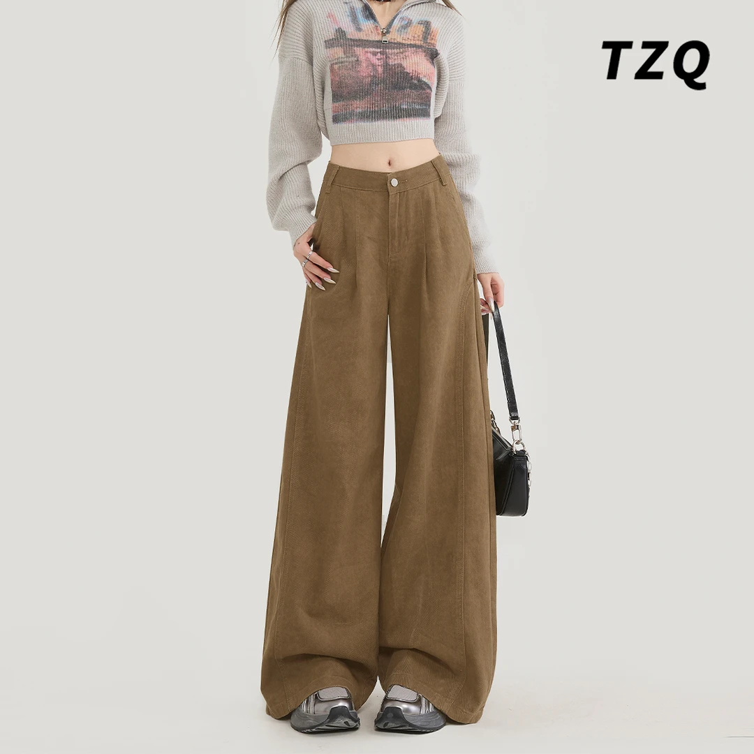 美式阔腿牛仔裤女款爆款2025新款春秋高腰显瘦宽松垂感拖地直筒裤