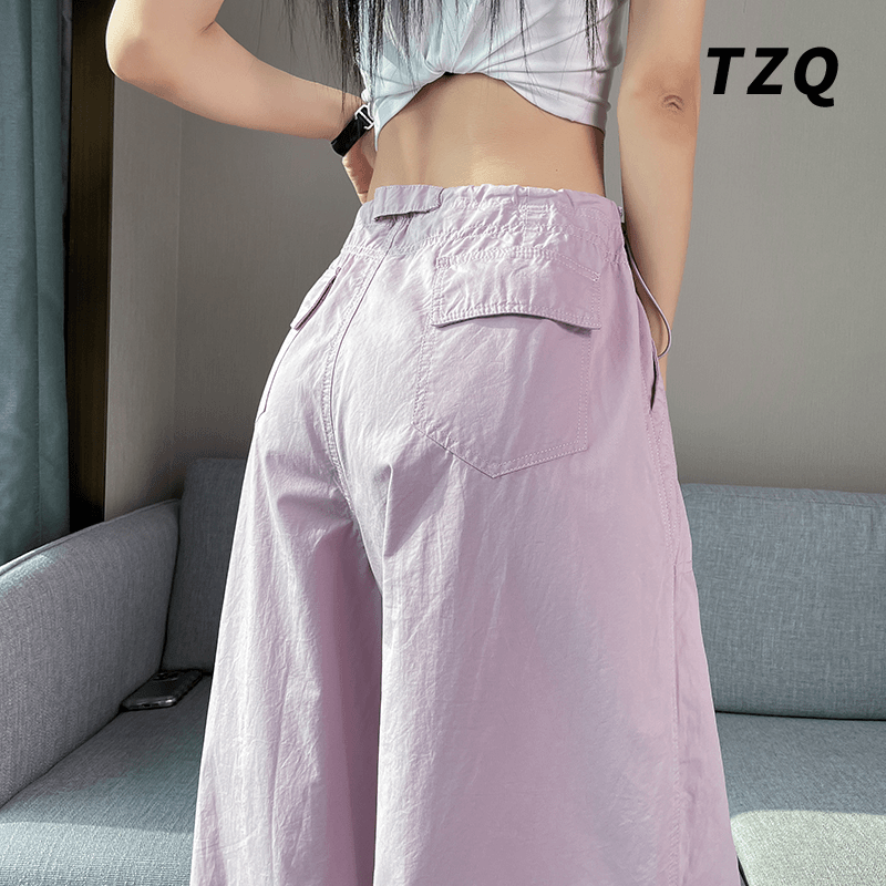 冰丝速干工装裤女2024夏季薄款束脚阔腿两穿高腰运动裤子TZQ71913