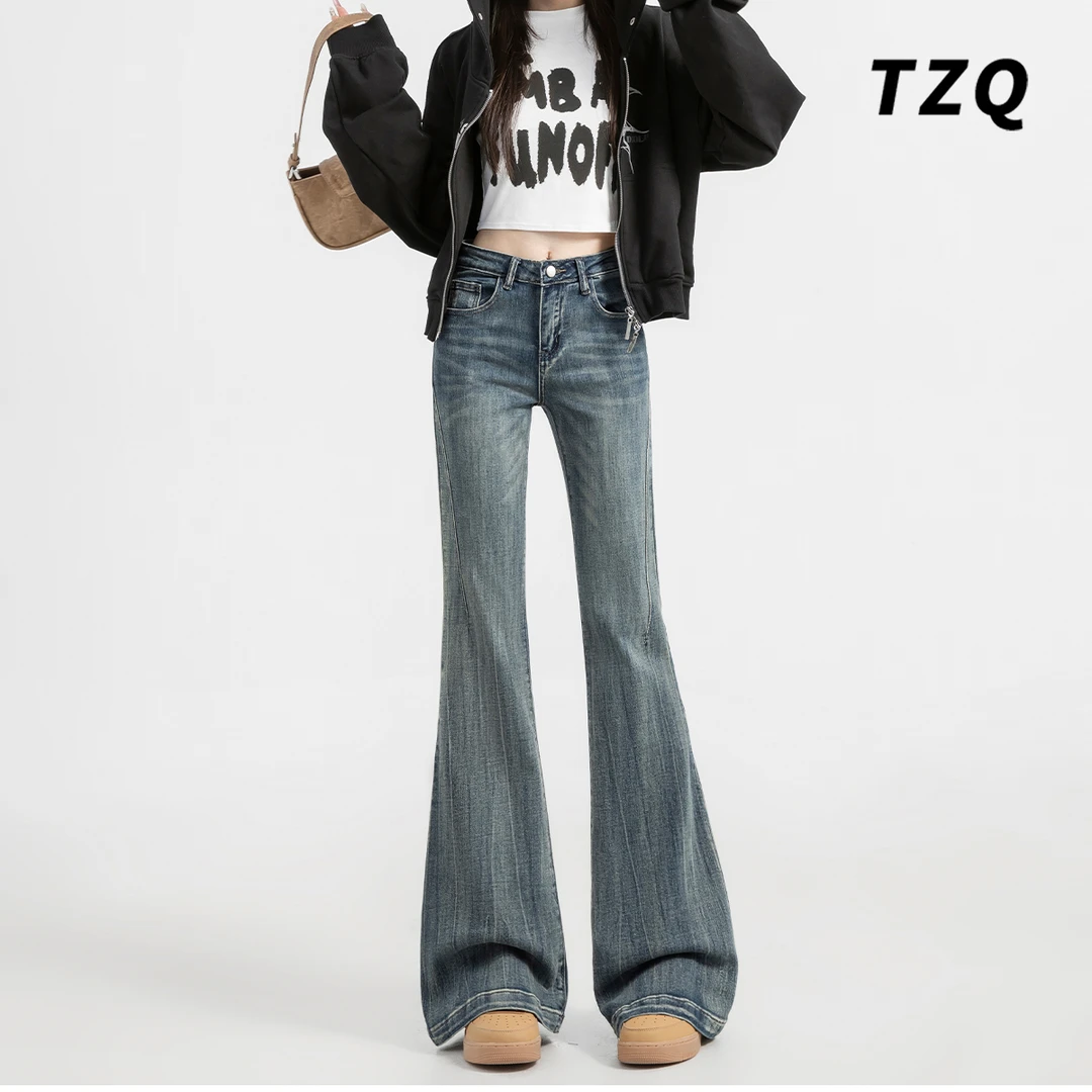 复古微喇牛仔裤女款爆款2025新款秋季高腰显瘦微弹修身马蹄喇叭裤