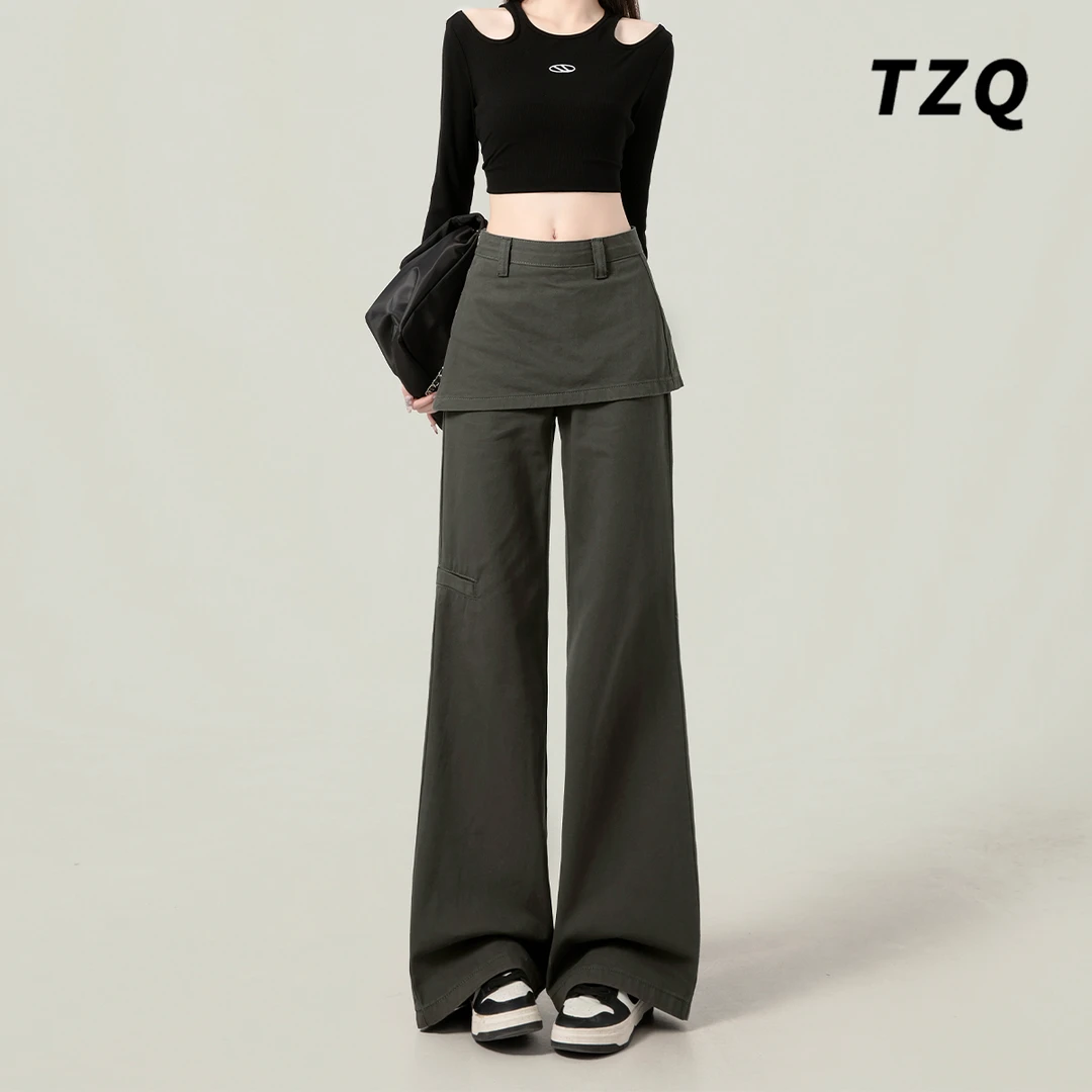 复古假两件设计感微喇工装牛仔裤女款2025爆款秋季修身显瘦喇叭裤