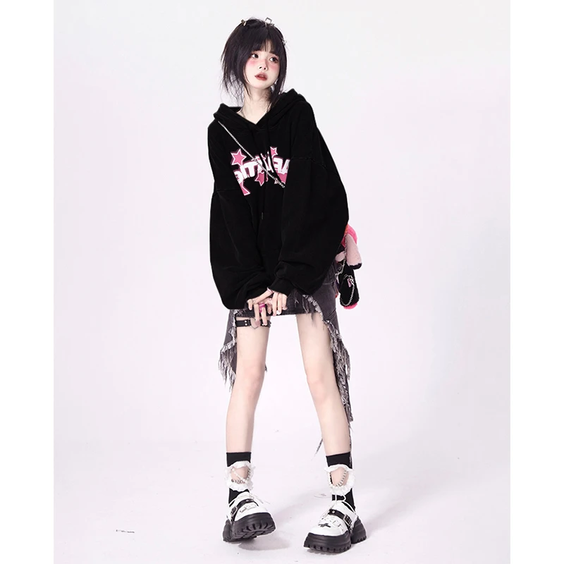 不起球/纯棉连帽卫衣女春秋款2025新款爆款宽松oversize慵懒上衣