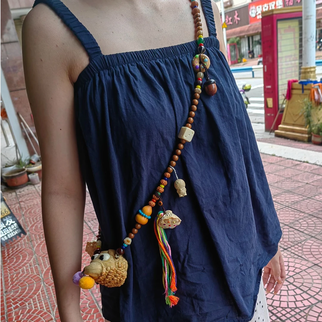 原创设计纯手工竹根雕刻可爱金蟾diy搭配六道木斜跨