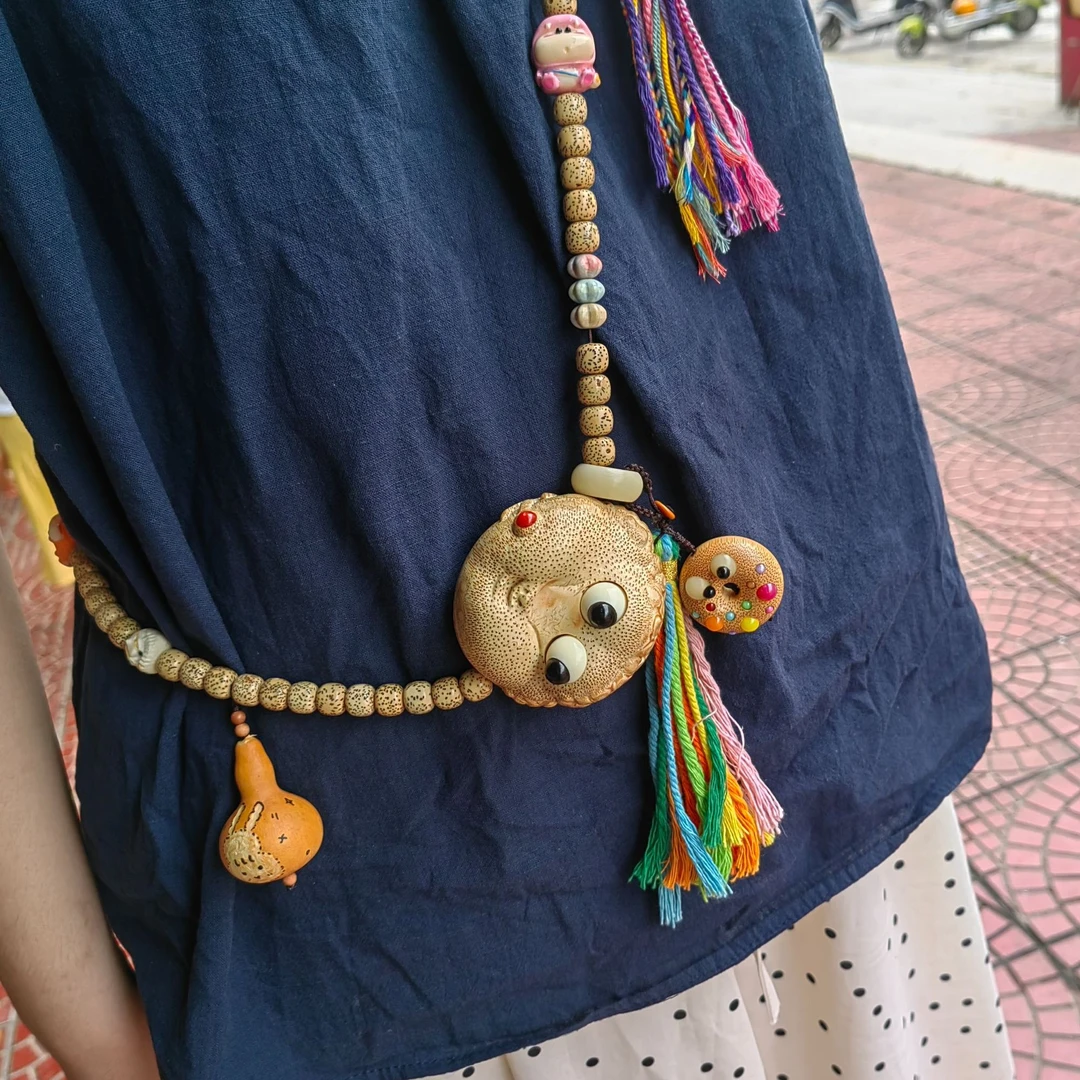 原创设计纯手工竹根雕刻可爱招财金蟾diy搭配星月斜跨