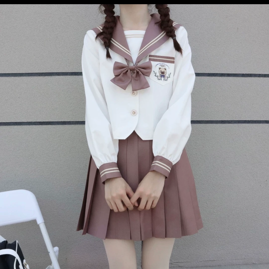 小瑾原创可爱小熊刺绣水手服女长袖正版日系学院风