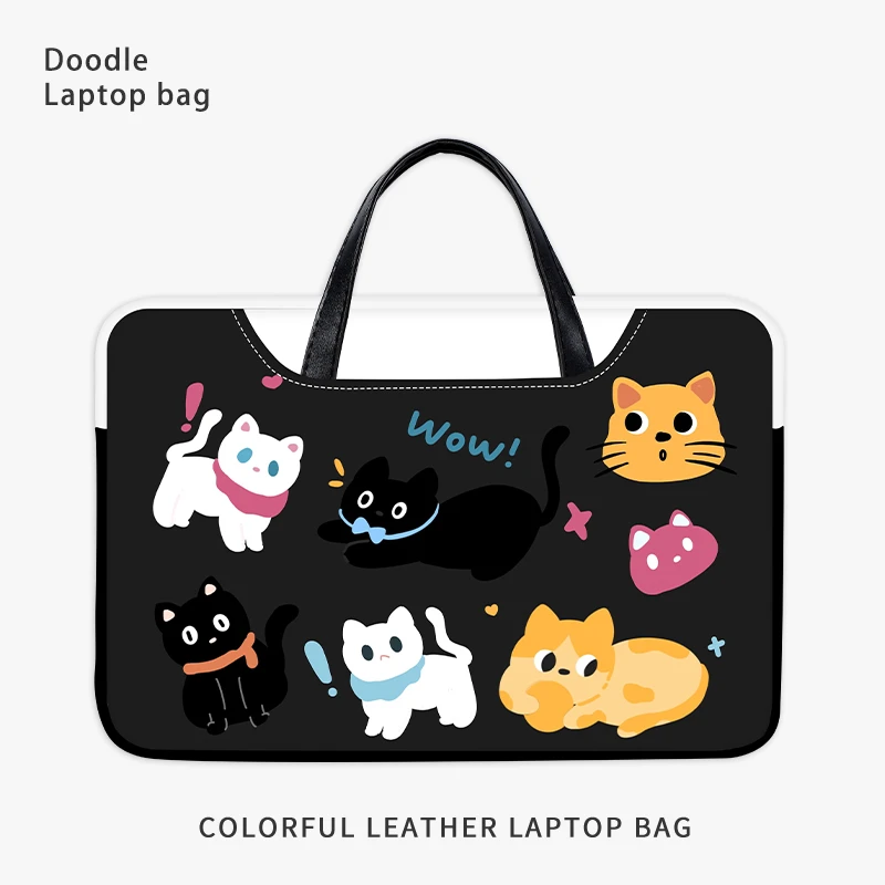 涂鸦小猫卡通手提电脑包16寸适用联想小新pro14华为平板包11寸mac