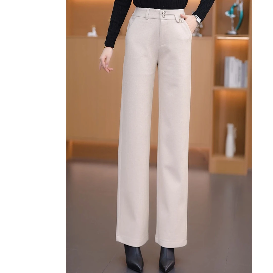 5168秋冬新款窄版直筒阔腿裤高腰显瘦修身时尚宽松羊毛窄版直筒裤