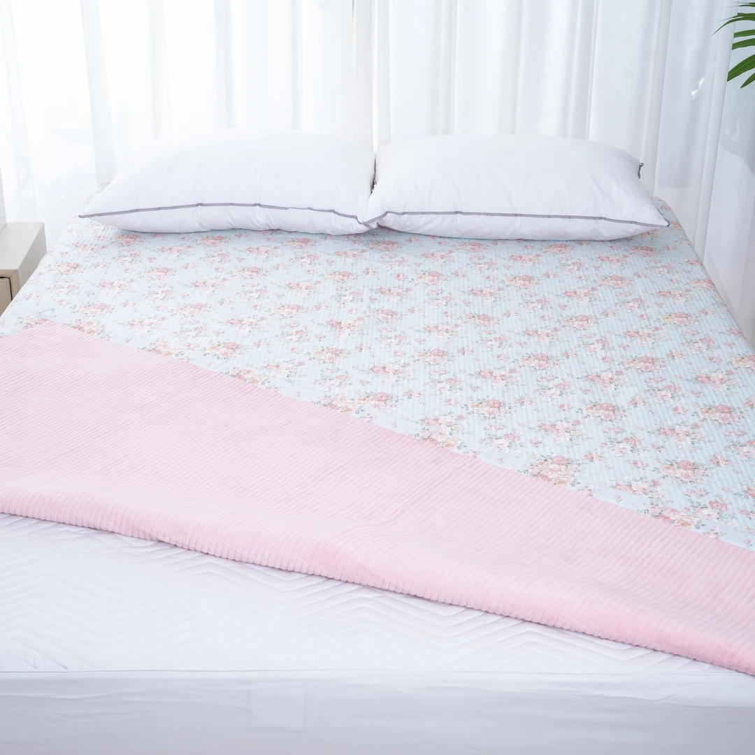 暖绒直边床盖双面可用 多功能绗缝盖毯