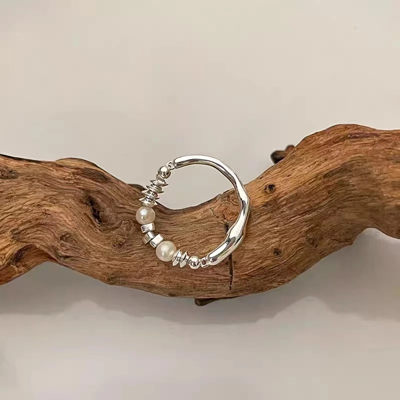 阿卡妍 925银戒指 碎银子珠珠戒指ins小众设计百搭简约松紧可调节