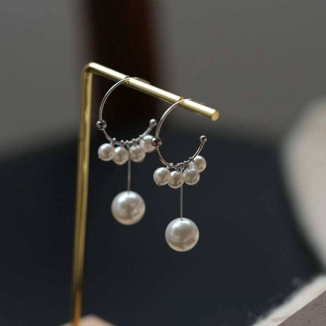 阿卡妍 925银耳饰 设计感C型珠珠流苏耳钩个性百搭两戴气质女耳饰